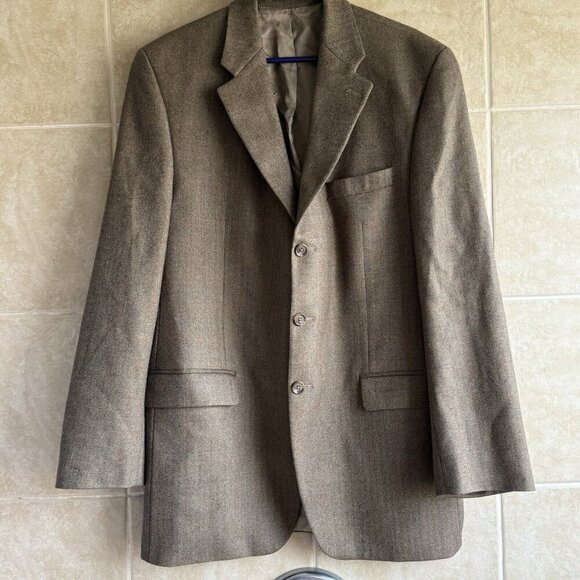 Lauren Ralph Lauren Men's 40R Wool Blazer Brown Micro Herringbone 3 Button - Picture 1 of 16